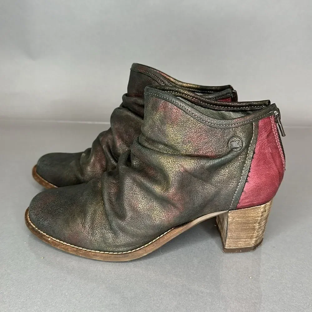 DKODE Ankle Boots Leather Metallic Distressed Pink Heel Size 37 US 6.5 (A-1503)